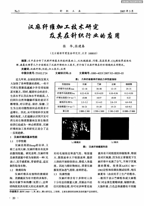 汉麻纤维加工技术研究及其在针织行业的应用