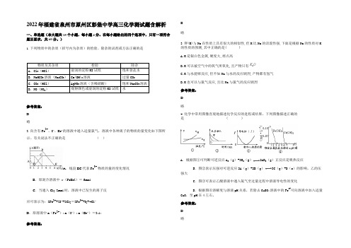 2022年福建省泉州市原州区彭堡中学高三化学测试题含解析