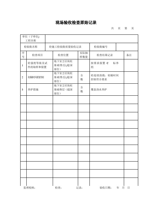 现场验收检查原始记录-砼施工