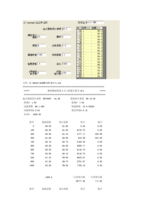 Q-1  梯形断面渠道土石方工程量计算程序