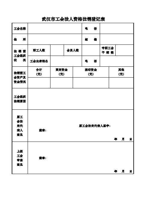 工会法人资格注销登记表