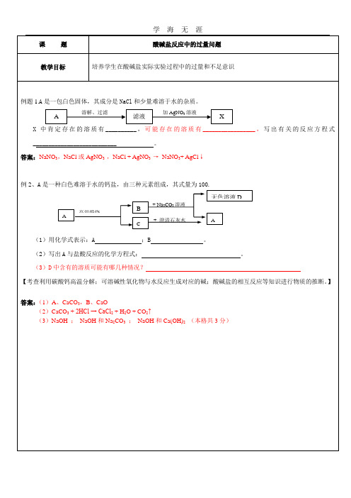 2015上海初三中考化学关于酸碱盐反应中的过量问题归纳(2020年整理).doc