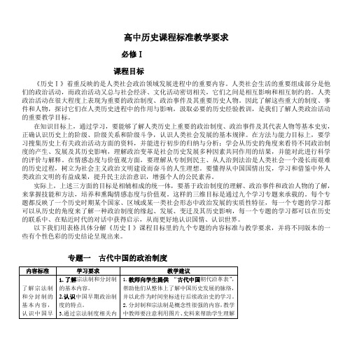 高中历史课程标准教学要求