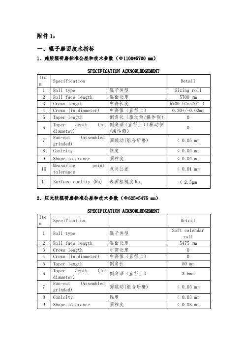 辊子磨面技术指标1施胶辊研磨标准公差和技术参数Ф