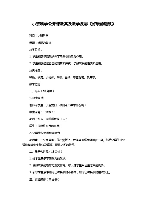 小班科学公开课教案及教学反思《好玩的磁铁》