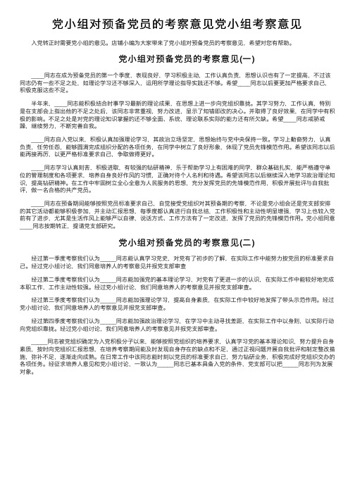 党小组对预备党员的考察意见党小组考察意见