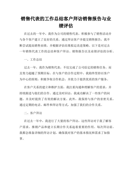 销售代表的工作总结客户拜访销售报告与业绩评估