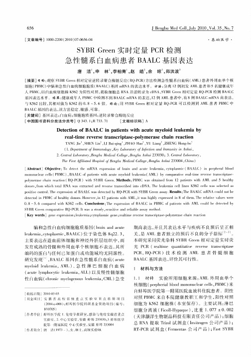 SYBR Green实时定量PCR检测急性髓系白血病患者BAALC基因表达
