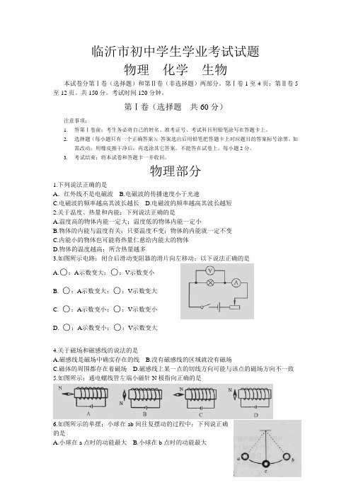 中考临沂市物理试题及答案