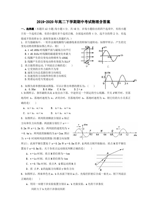 2019-2020年高二下学期期中考试物理含答案.doc