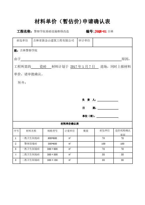 材料单价(暂估价)申请确认表【范本模板】