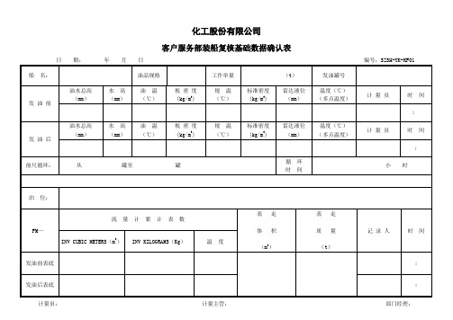 化工股份有限公司客户服务部装船复核基础数据确认表