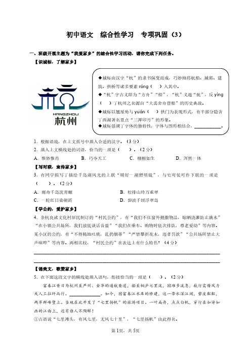 部编版语文 初中语文专项巩固:综合性学习 第三辑(含参考答案)
