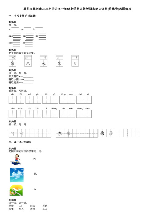 黑龙江黑河市2024小学语文一年级上学期人教版期末能力评测(培优卷)巩固练习