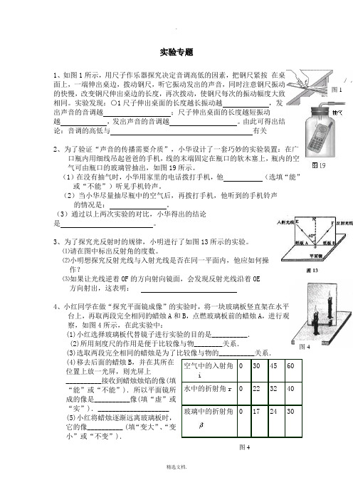 初二上学期物理实验专题复习题