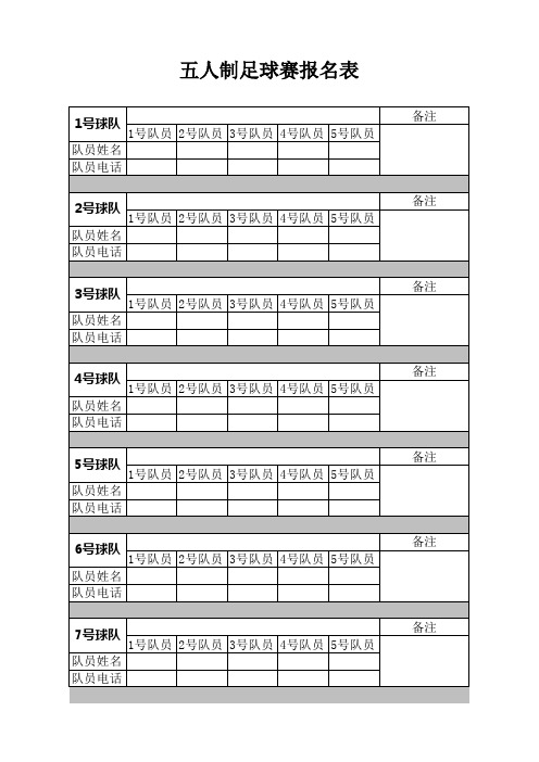 五人制足球赛报名表