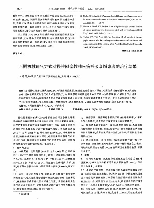 不同机械通气方式对慢性阻塞性肺疾病(COPD)呼吸衰竭患者的治疗结果