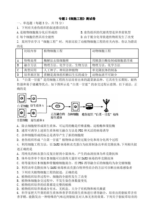 细胞工程单元测试(学生用)