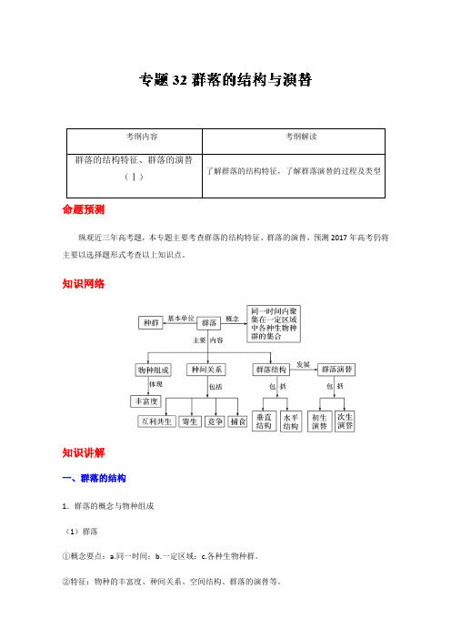 【推荐】专题32 群落的结构与演替-3年高考2年模拟1年原创备战2017高考精品系列之生物(解析版)