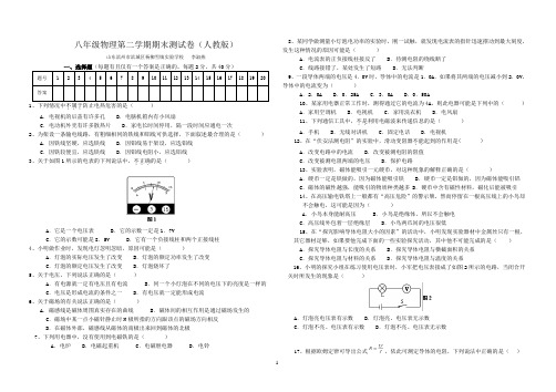 八年级(下)物理期末测试题1(附答案)