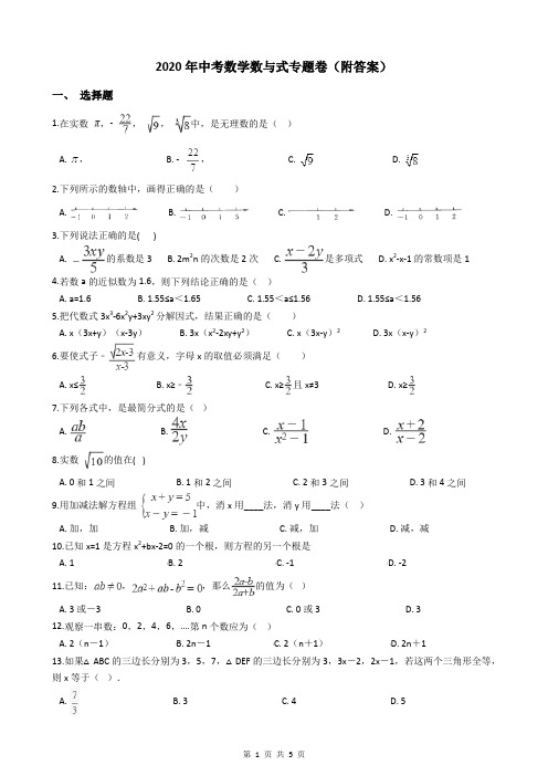 2020年中考数学数与式专题卷(附答案)