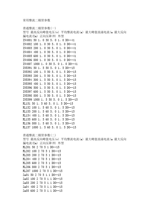 常用整流二极管参数