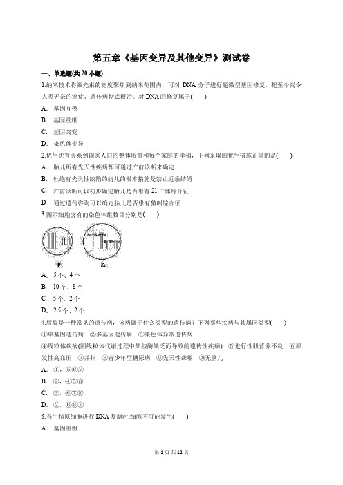 人教版高一生物必修2第五章《基因变异及其他变异》测试卷(含答案解析)