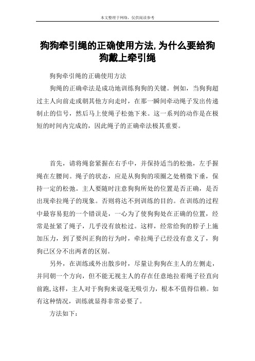 狗狗牵引绳的正确使用方法,为什么要给狗狗戴上牵引绳