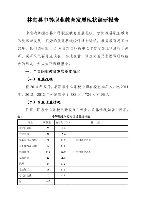 林甸县中等职业教育发展调研报告