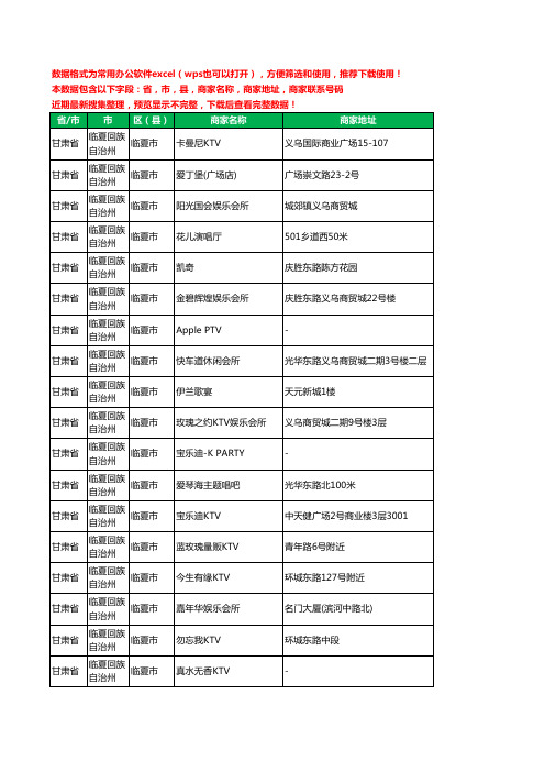 2020新版甘肃省临夏回族自治州临夏市KTV工商企业公司商家名录名单联系电话号码地址大全26家