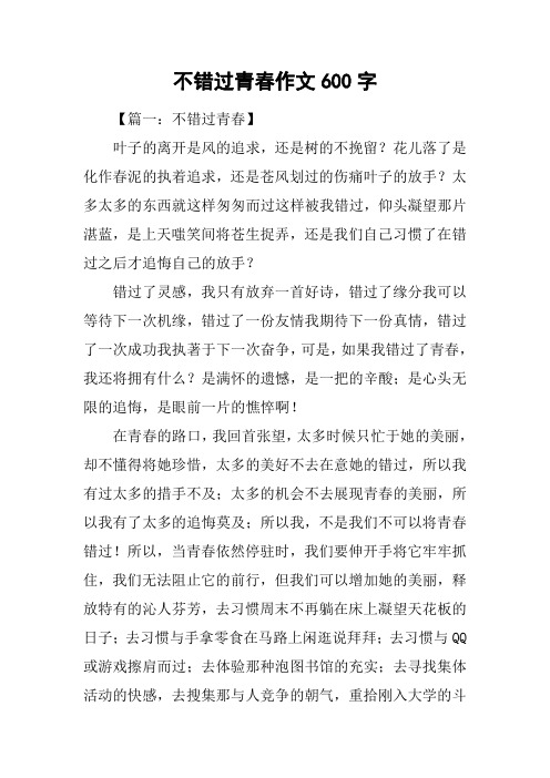 不错过青春作文600字