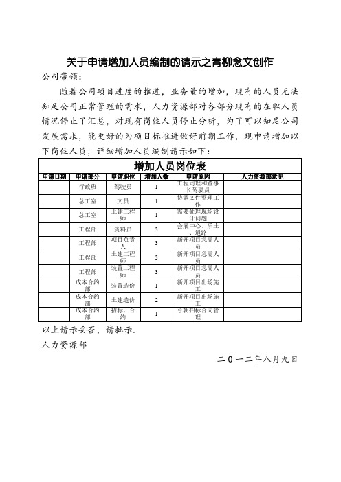 关于申请增加人员编制的请示-申请增加人员的请示