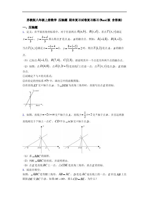 苏教版八年级上册数学 压轴题 期末复习试卷复习练习(Word版 含答案)