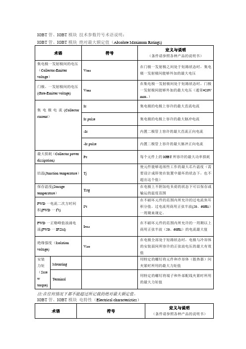 IGBT管、IGBT模块-技术参数符号术语说明