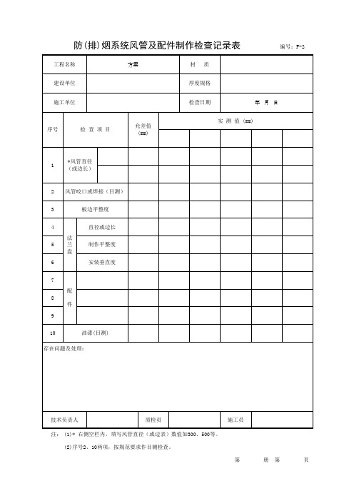 防(排)烟系统风管及配件制作检查记录表