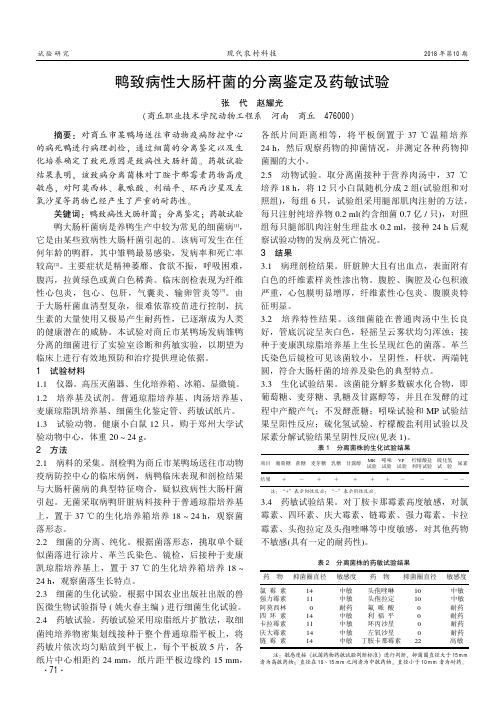 鸭致病性大肠杆菌的分离鉴定及药敏试验