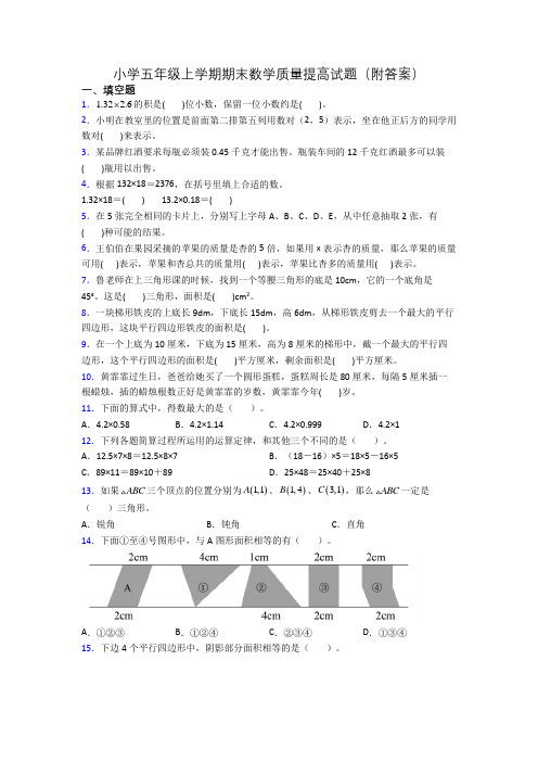 小学五年级上学期期末数学质量提高试题(附答案)