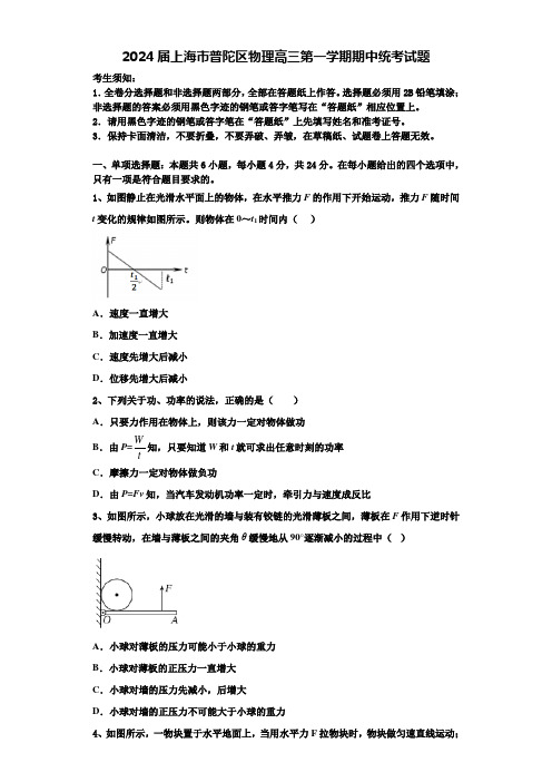 2024届上海市普陀区物理高三第一学期期中统考试题含解析