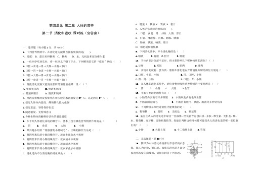 人教版七年级生物 下册 第四单元 第二章 第二节 消化和吸收 课时练(含答案)