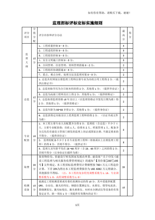 监理招标评标定标实施细则