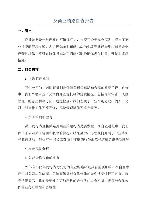 反商业贿赂自查报告