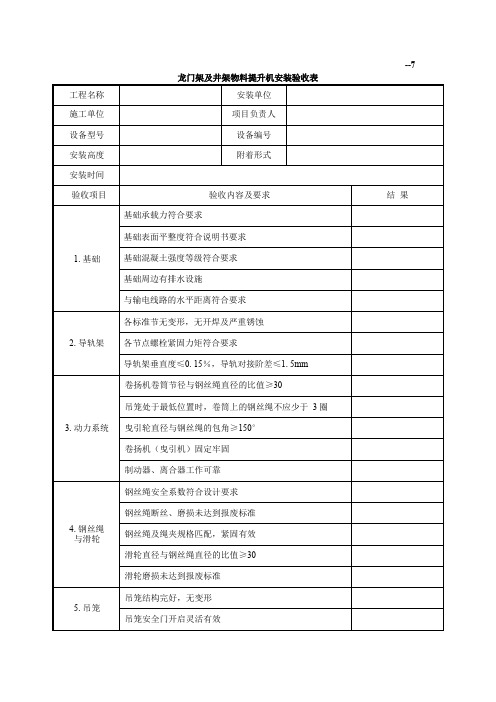 龙门架及井架物料提升机安装验收表