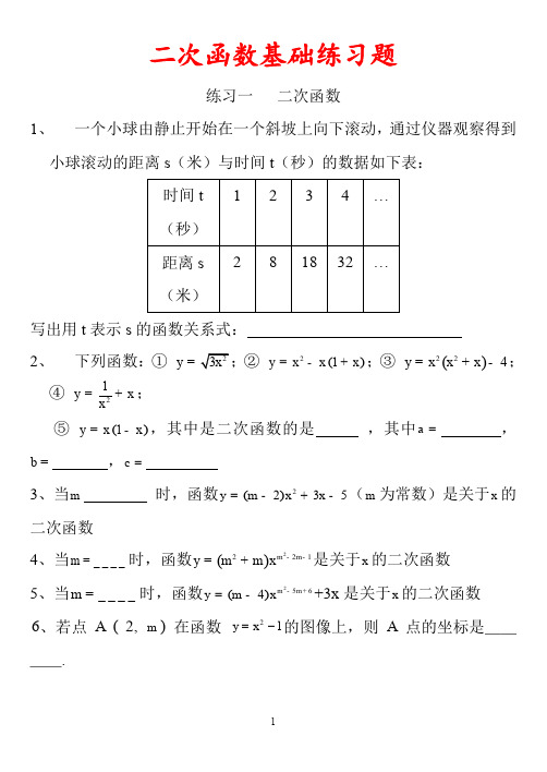 二次函数基础练习题大全(含答案)