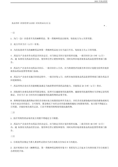 2021执业药师药事管理与法规时间类知识点汇总