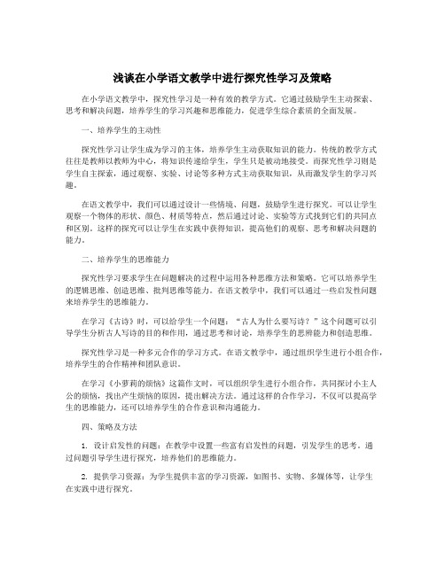 浅谈在小学语文教学中进行探究性学习及策略