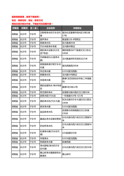 新版湖南省长沙市宁乡市净水器企业公司商家户名录单联系方式地址大全55家