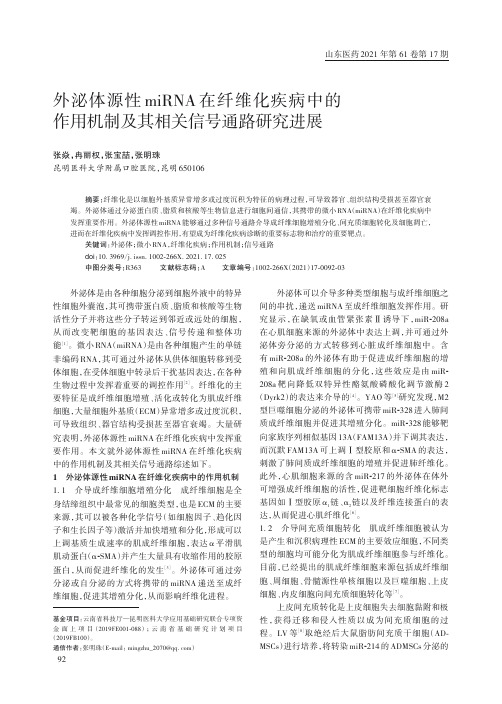 外泌体源性miRNA在纤维化疾病中的作用机制及其相关信号通路研究进展