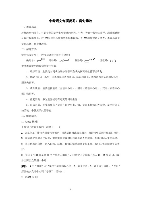 中考语文专项复习：病句修改