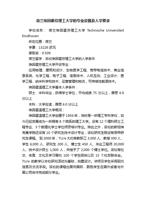 荷兰埃因霍芬理工大学的专业设置及入学要求