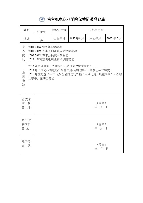 张世笑 优秀团员表